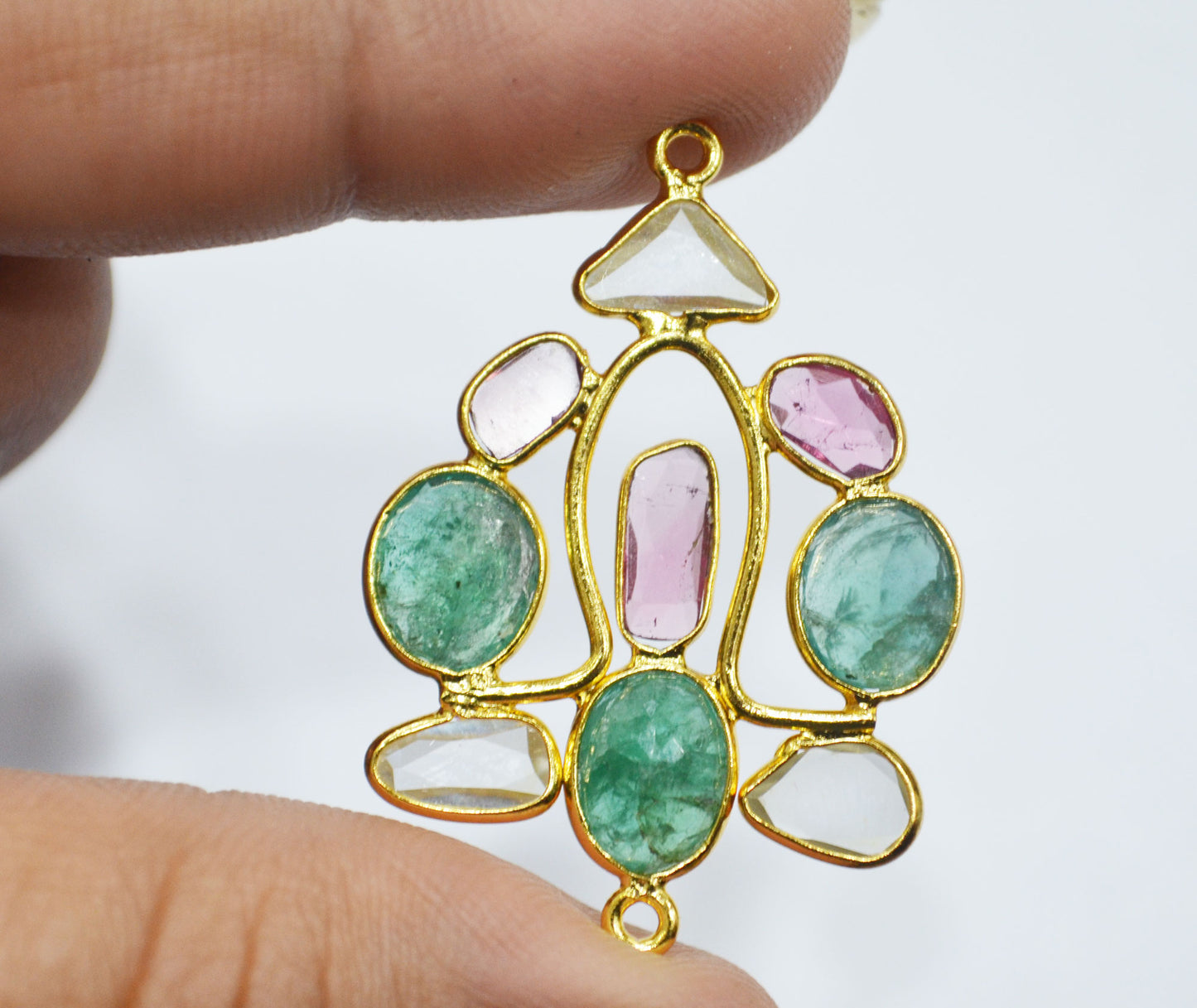 Stunning Tourmaline Emerald And Moissanite Diamond Pair in 925 Silver With 1 Gm Gold Plating Pair , Ready Component , 31x27 mm , 30040