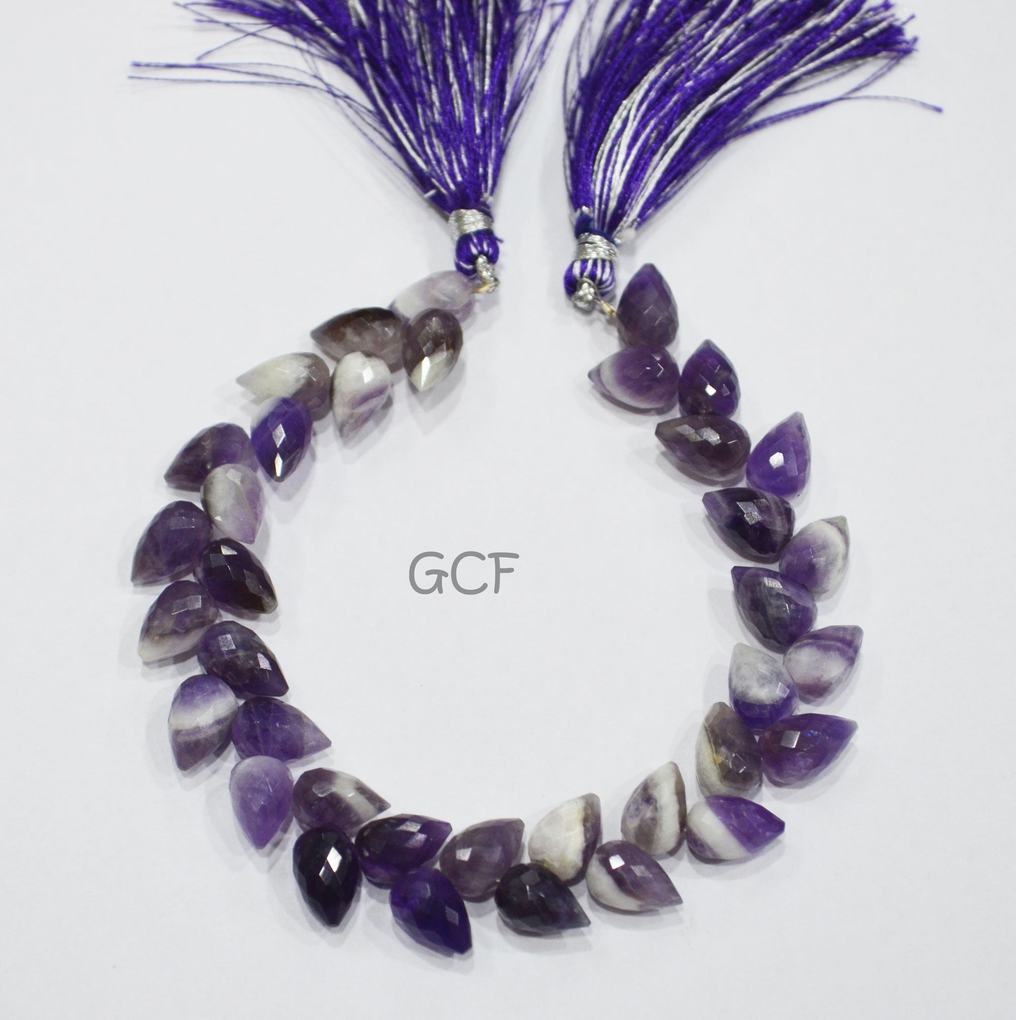 Banded Amethyst Diagonal Drill Tear Drops Shape Beads ,Banded Amethyst Faceted Briolettes ,Sold By Strand ,7.5 Inches ,6.5x10-7x11 mm ,31238