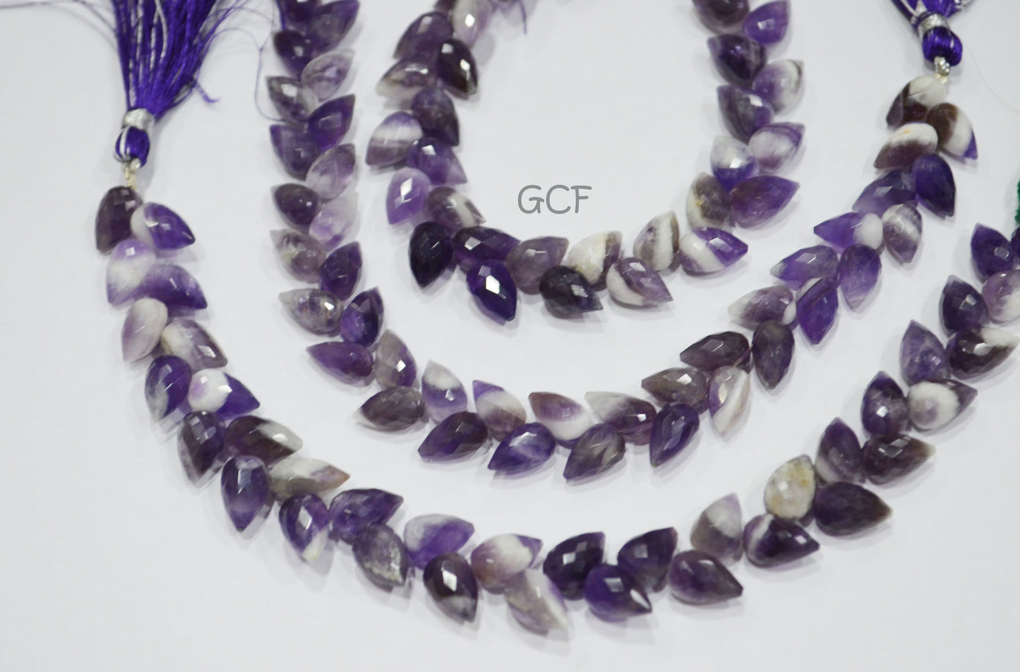 Banded Amethyst Diagonal Drill Tear Drops Shape Beads ,Banded Amethyst Faceted Briolettes ,Sold By Strand ,7.5 Inches ,6.5x10-7x11 mm ,31238