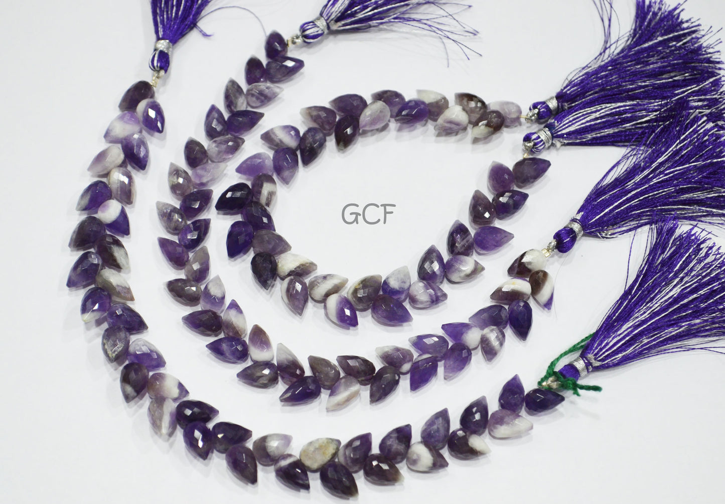 Banded Amethyst Diagonal Drill Tear Drops Shape Beads ,Banded Amethyst Faceted Briolettes ,Sold By Strand ,7.5 Inches ,6.5x10-7x11 mm ,31238