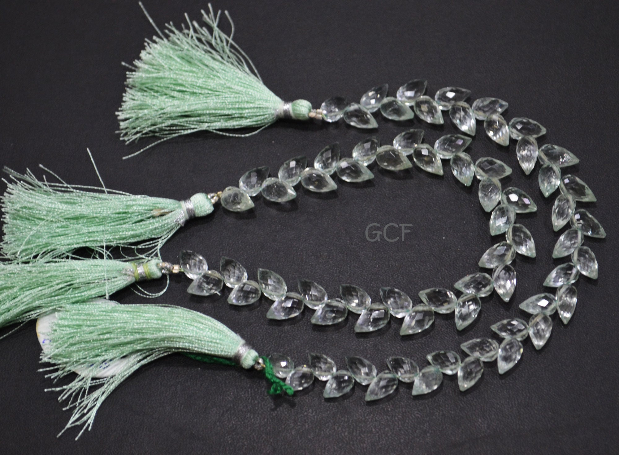 Green Amethyst Diagonal Drill Tear Drops Shape Beads , Green Amethyst Faceted Briolettes , Sold By Strand , 7.5 Inches , 5.5x10 mm , 31247