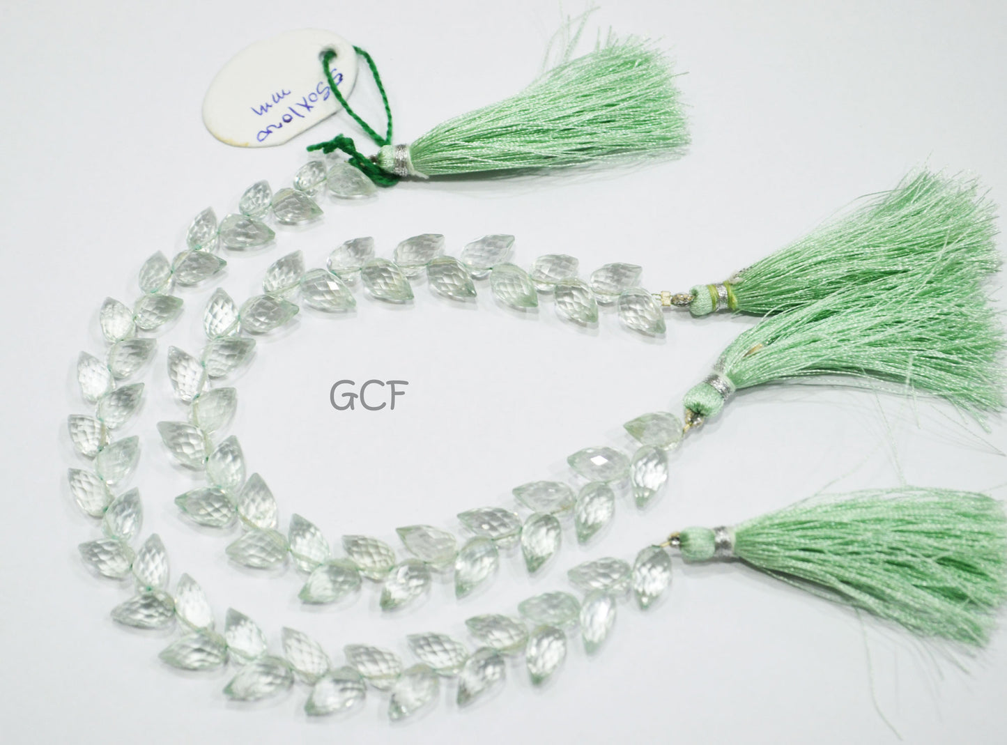 Green Amethyst Diagonal Drill Tear Drops Shape Beads , Green Amethyst Faceted Briolettes , Sold By Strand , 7.5 Inches , 5.5x10 mm , 31247