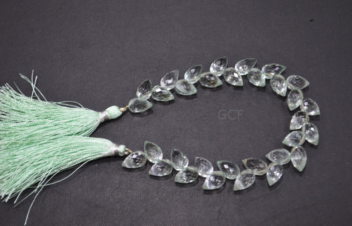 Green Amethyst Diagonal Drill Tear Drops Shape Beads , Green Amethyst Faceted Briolettes , Sold By Strand , 7.5 Inches , 7x10 mm , 31248
