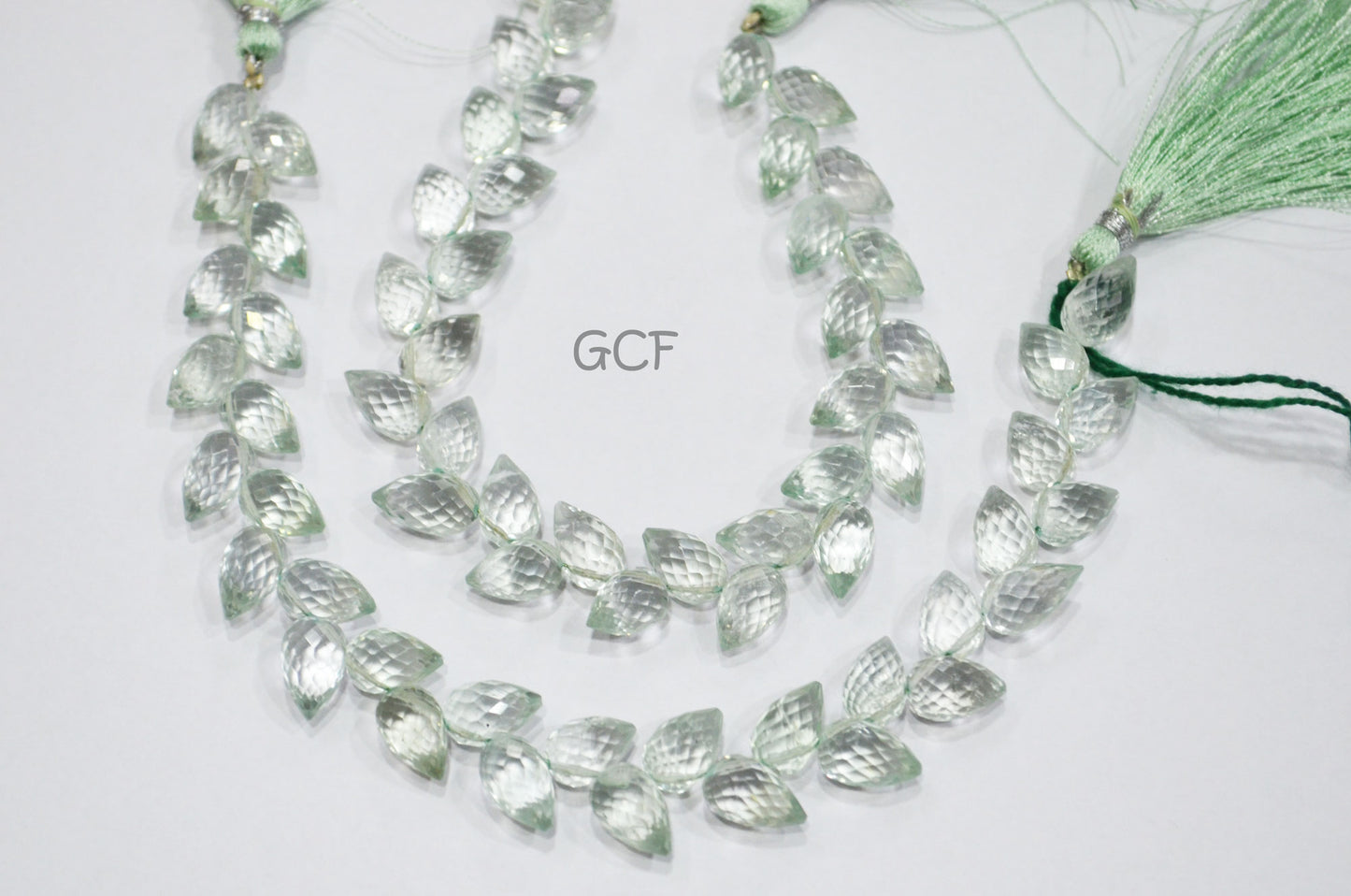 Green Amethyst Diagonal Drill Tear Drops Shape Beads , Green Amethyst Faceted Briolettes , Sold By Strand , 7.5 Inches , 7x10 mm , 31248