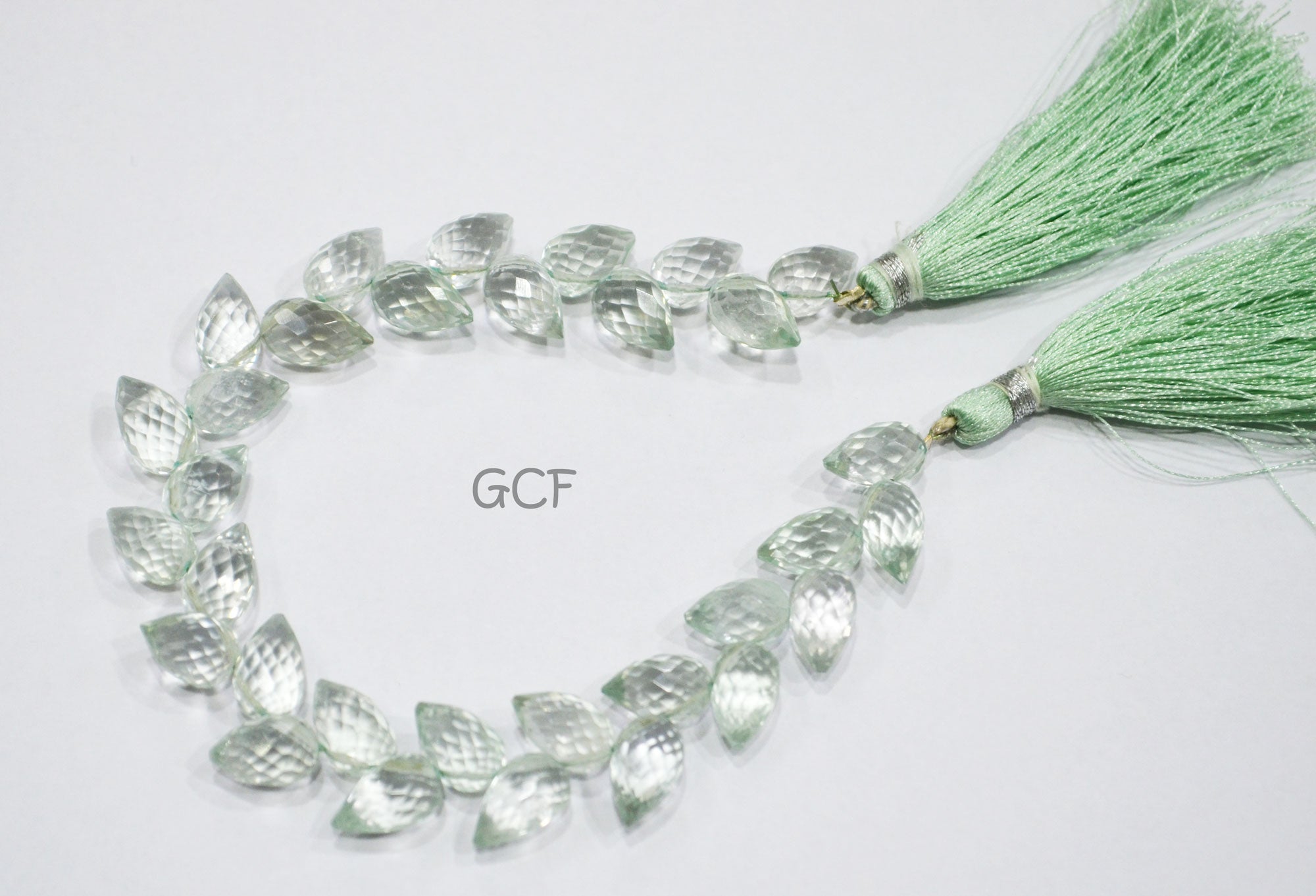 Green Amethyst Diagonal Drill Tear Drops Shape Beads , Green Amethyst Faceted Briolettes , Sold By Strand , 7.5 Inches , 7x10 mm , 31248