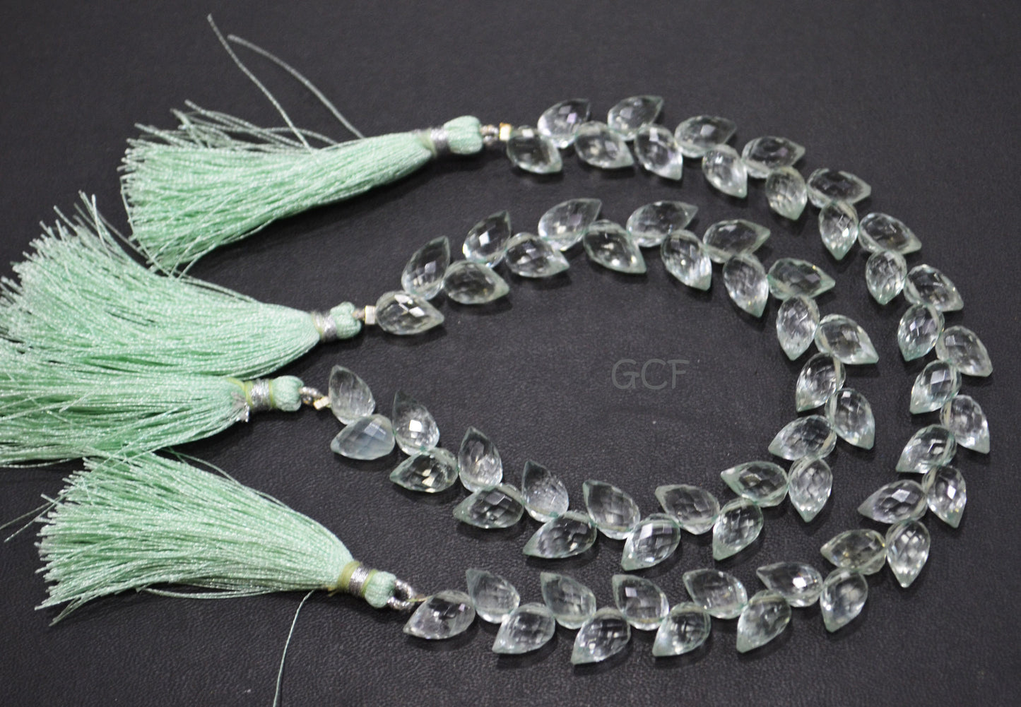 Green Amethyst Diagonal Drill Tear Drops Shape Beads ,Green Amethyst Faceted Briolettes ,Sold By Strand ,7.5 Inches ,6x9 - 6.5x10 mm , 31249