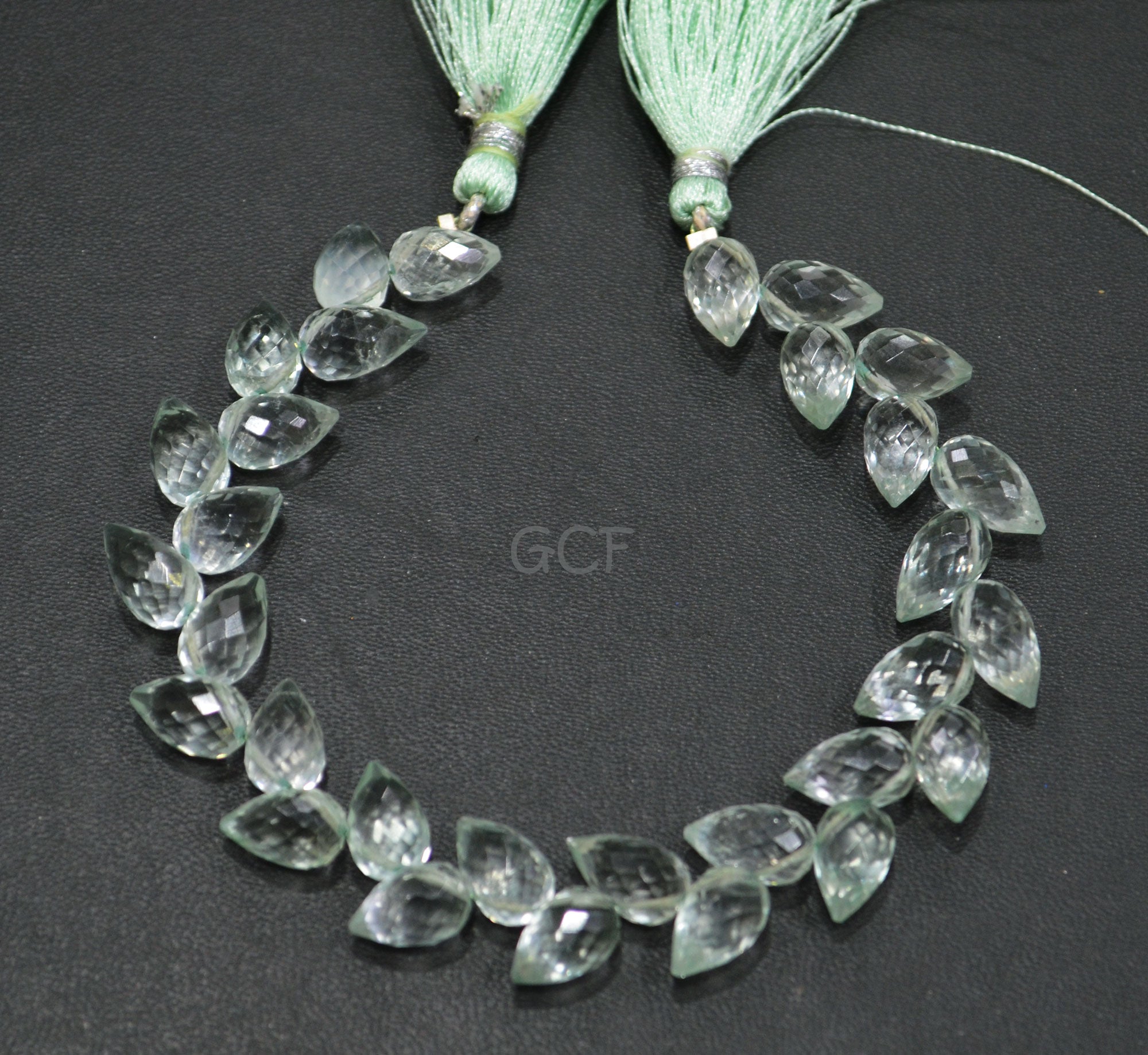 Green Amethyst Diagonal Drill Tear Drops Shape Beads ,Green Amethyst Faceted Briolettes ,Sold By Strand ,7.5 Inches ,6x9 - 6.5x10 mm , 31249