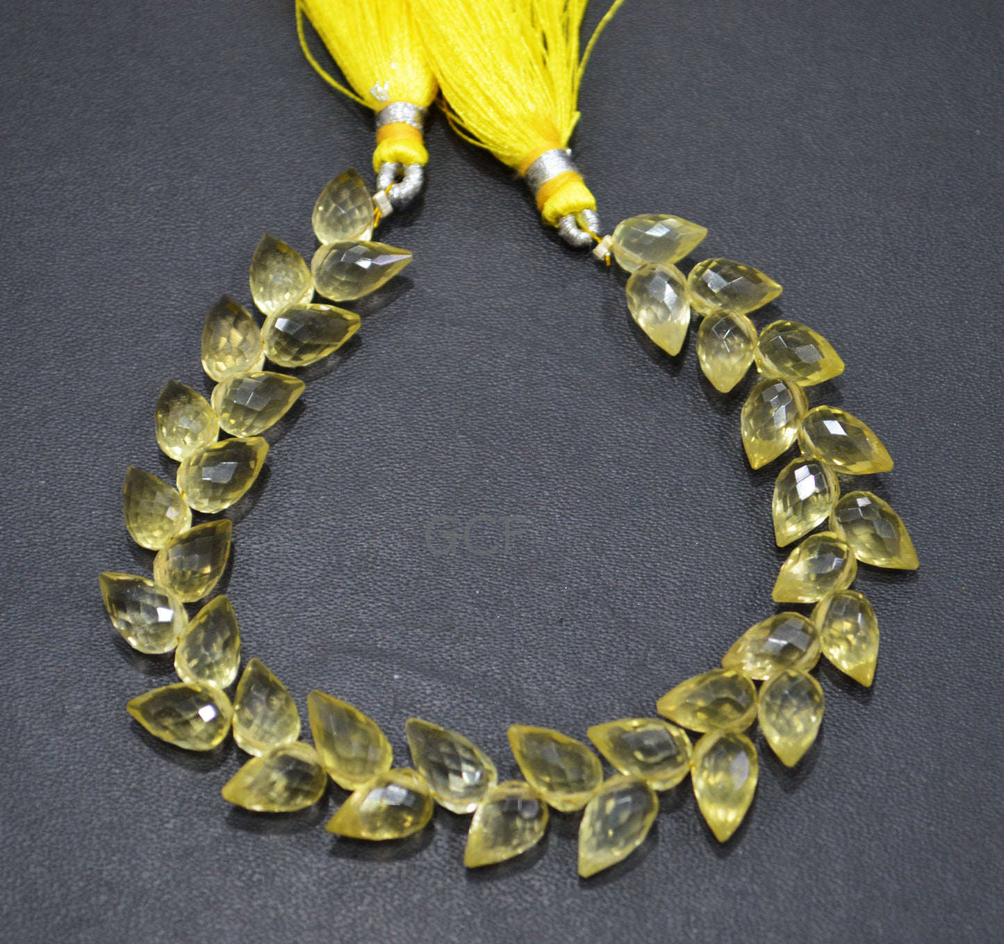 Lemon Quartz Diagonal Drill Tear Drops Shape Beads ,Lemon Quartz Faceted Briolettes ,Sold By Strand ,7.5 Inches , 6.5x9.5 - 6.5x11 mm ,31253