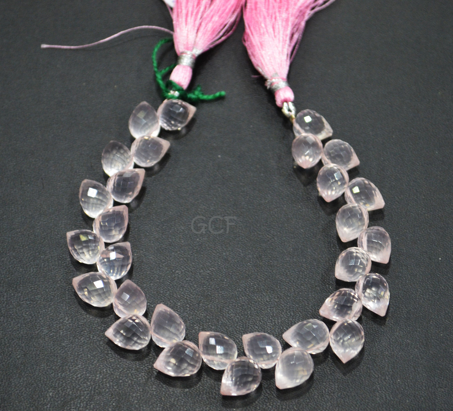 Rose Quartz Diagonal Drill Tear Drops Shape Beads , Rose Quartz Faceted Briolettes , 7.5 Inches , 8x10 - 9x11 mm , 31260