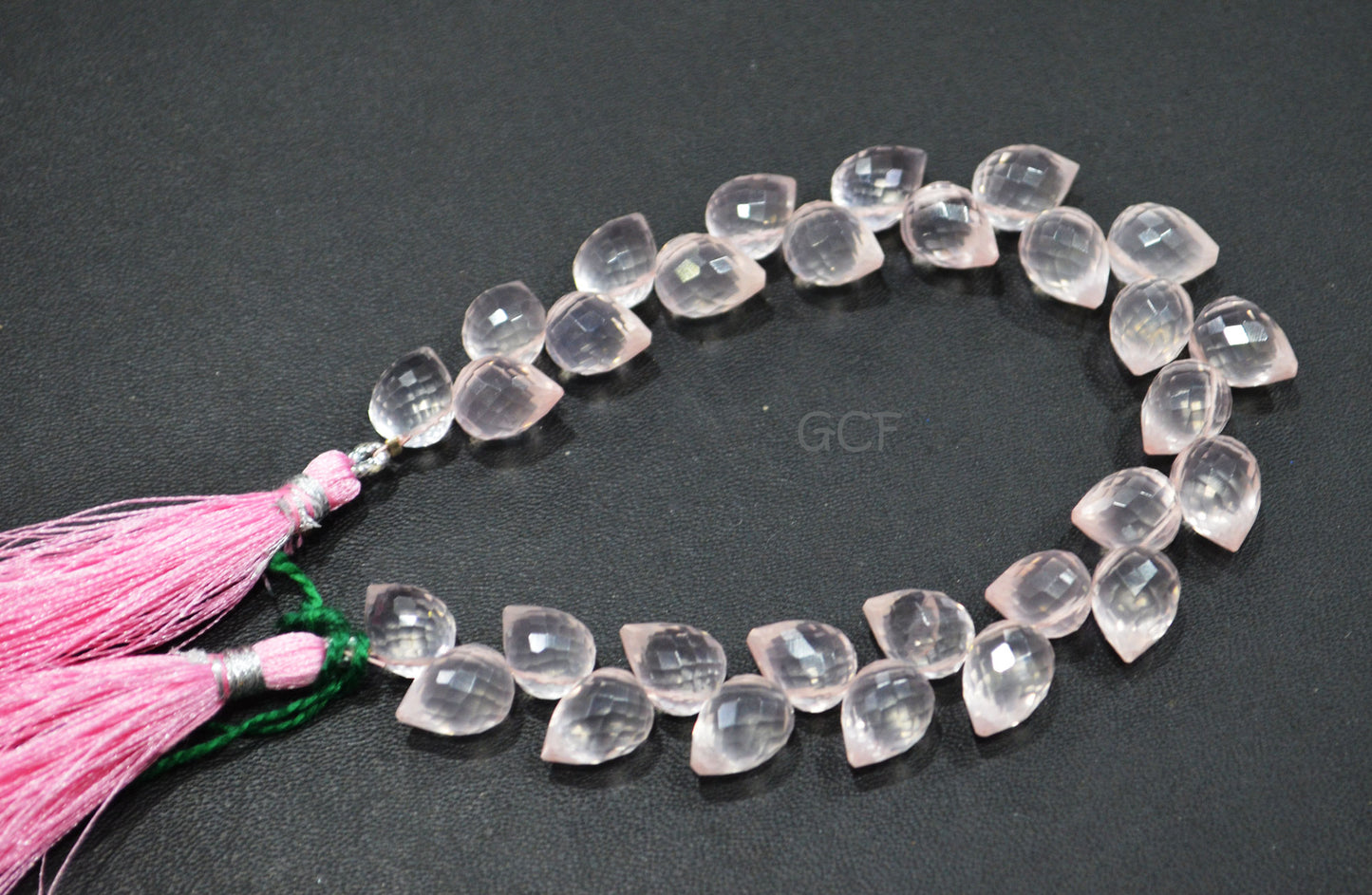 Rose Quartz Diagonal Drill Tear Drops Shape Beads , Rose Quartz Faceted Briolettes , 7.5 Inches , 8x10 - 9x11 mm , 31260