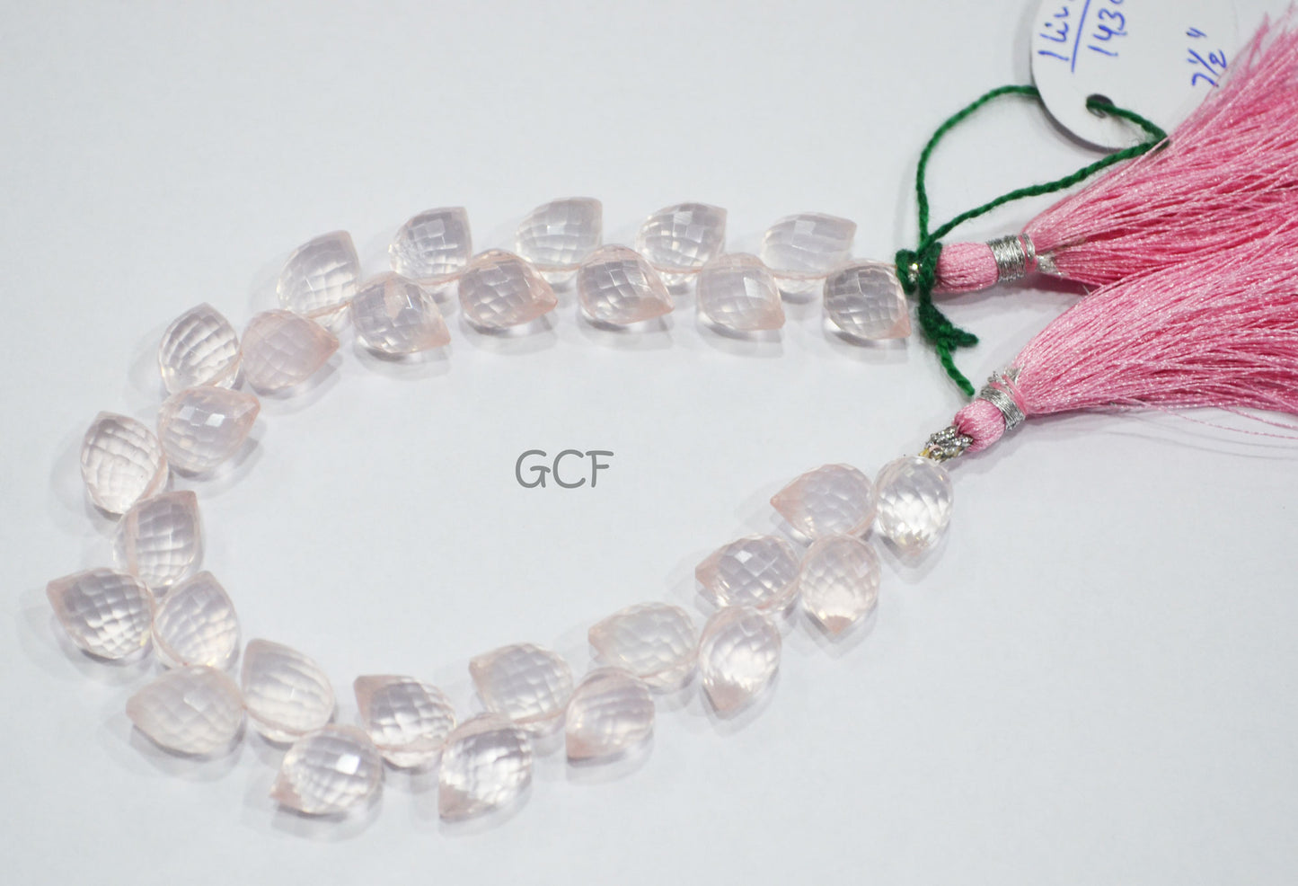 Rose Quartz Diagonal Drill Tear Drops Shape Beads , Rose Quartz Faceted Briolettes , 7.5 Inches , 8x10 - 9x11 mm , 31260
