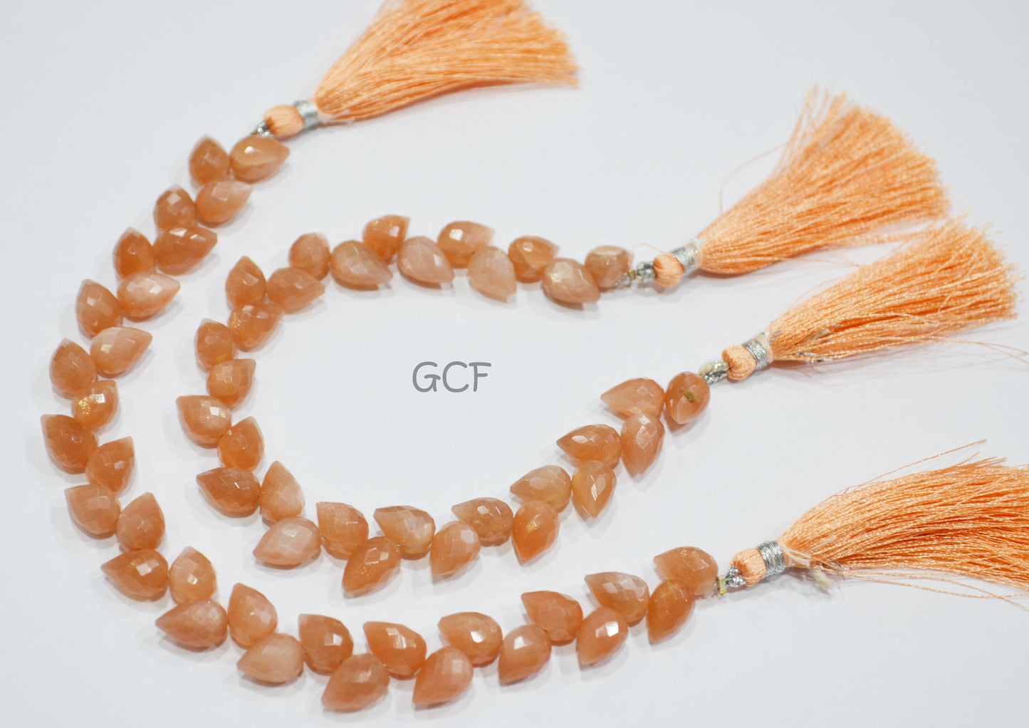 Peach Moonstone Diagonal Drill Tear Drops Beads , Peach Moonstone Faceted Briolettes , Sold By Strand , 7.5 Inches , 7x10 mm , 31265