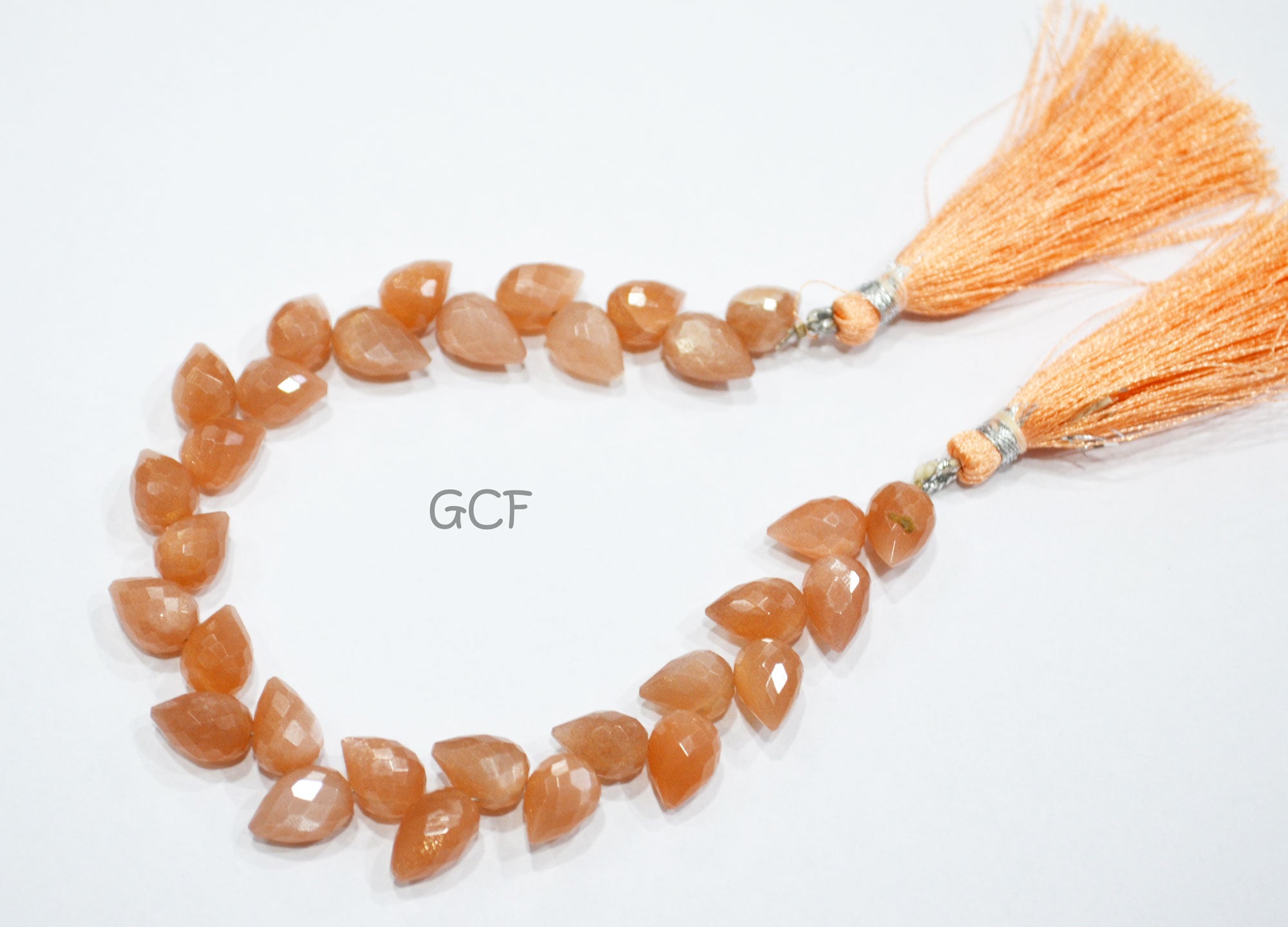 Peach Moonstone Diagonal Drill Tear Drops Beads , Peach Moonstone Faceted Briolettes , Sold By Strand , 7.5 Inches , 7x10 mm , 31265