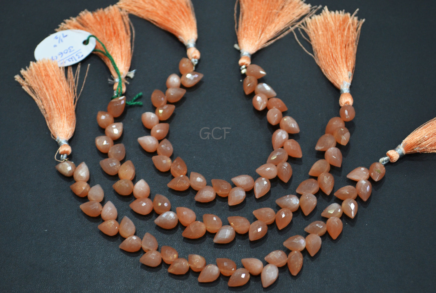 Peach Moonstone Diagonal Drill Tear Drops Beads , Peach Moonstone Faceted Briolettes , Sold By Strand , 7.5 Inches , 7x10 mm , 31265