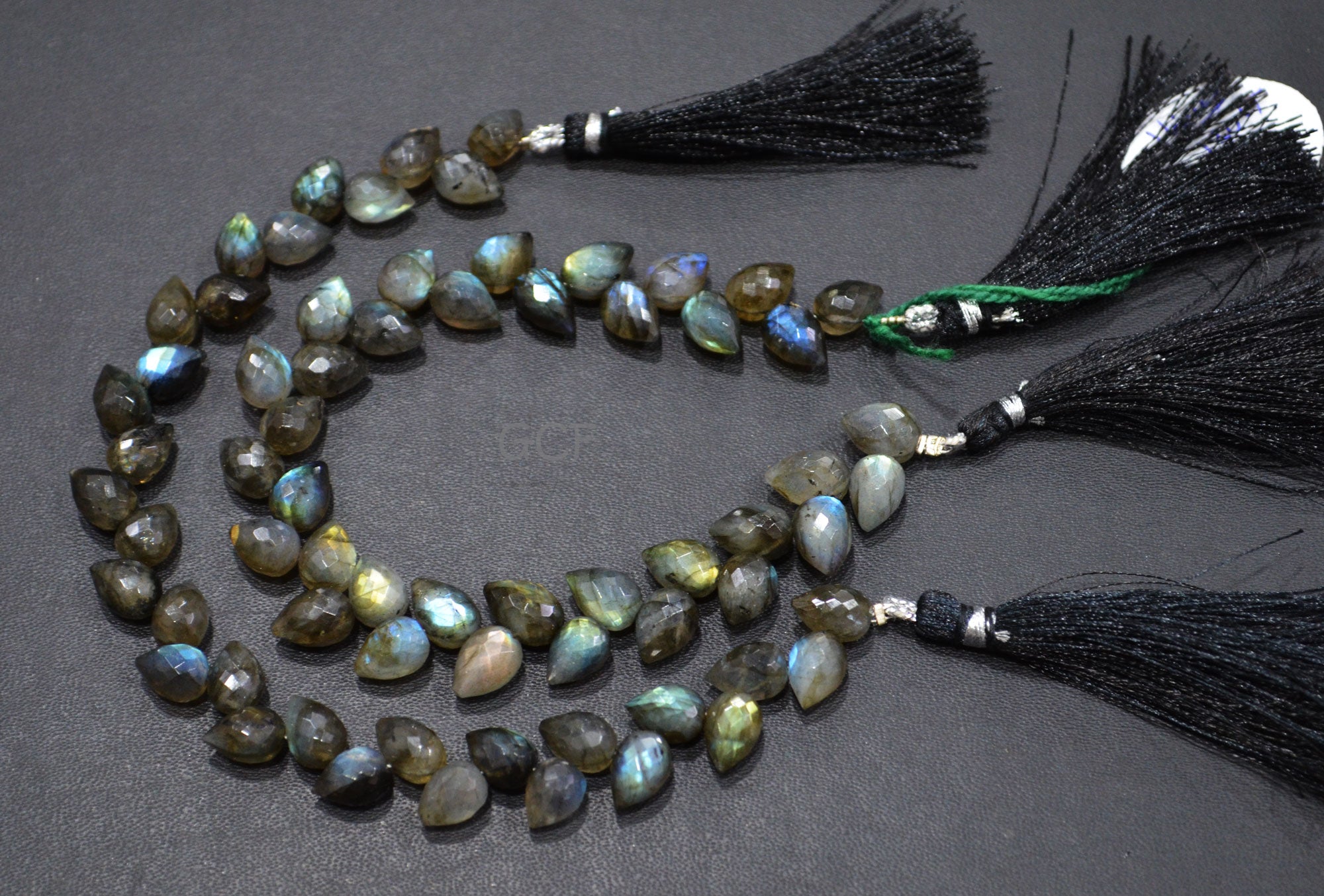 Labradorite Diagonal Drill Tear Drops Shape Beads , Labradorite Faceted Briolettes , Sold By Strand , 7.5 Inches , 7x9 - 7x10 mm , 31268