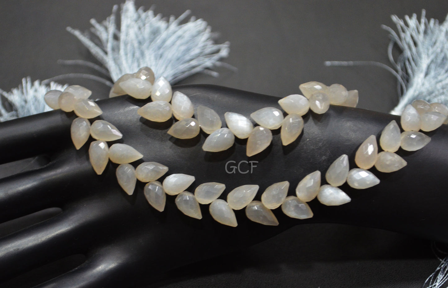 Gray Moonstone Diagonal Drill Tear Drops Shape Beads , Gray Moonstone Faceted Briolettes , Sold By Strand , 7.5 Inches , 7x10 mm , 31271