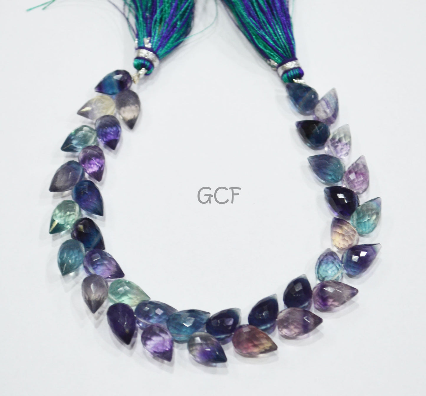 Multi Fluorite Diagonal Drill Tear Drops Shape Beads , Multi Fluorite Faceted Briolettes , Sold By Strand , 7.5 Inches ,6x9 - 7x10 mm ,31278