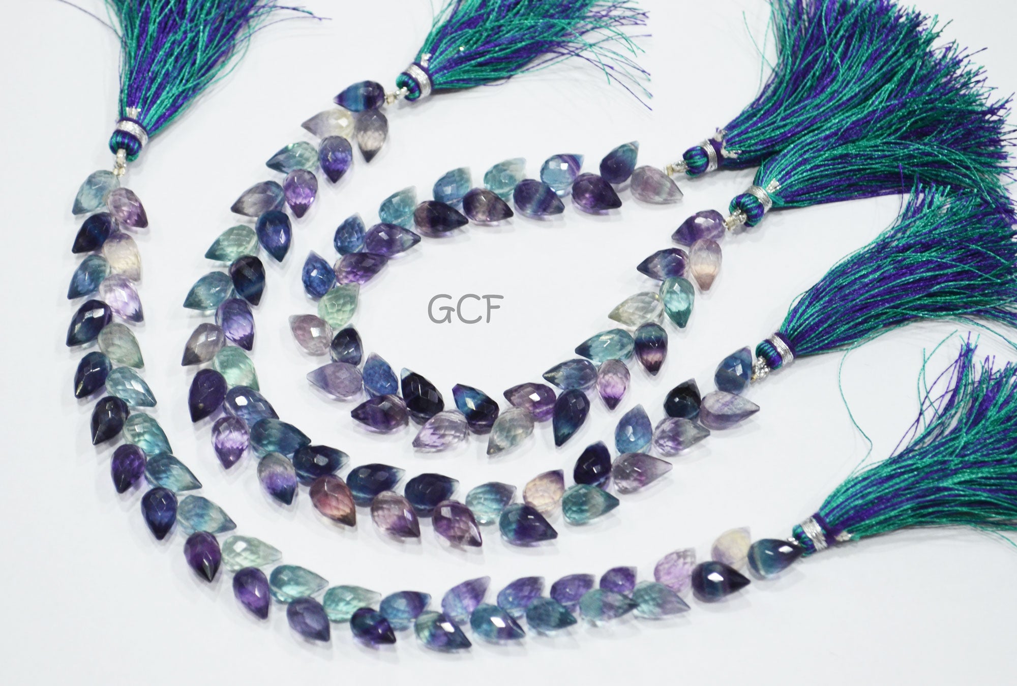 Multi Fluorite Diagonal Drill Tear Drops Shape Beads , Multi Fluorite Faceted Briolettes , Sold By Strand , 7.5 Inches ,6x9 - 7x10 mm ,31278