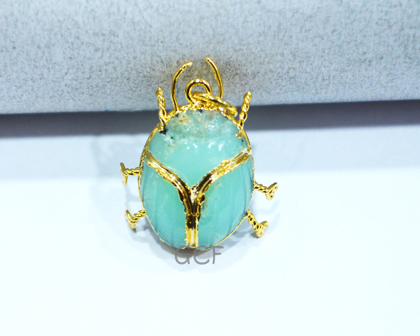 Rustic Chrysoprase Electroplated Beetle Pendant , Egyptian Scarab Chrysoprase Charm , Sold By Piece , Use To Make Jewelry , 2.50 cm , 31341