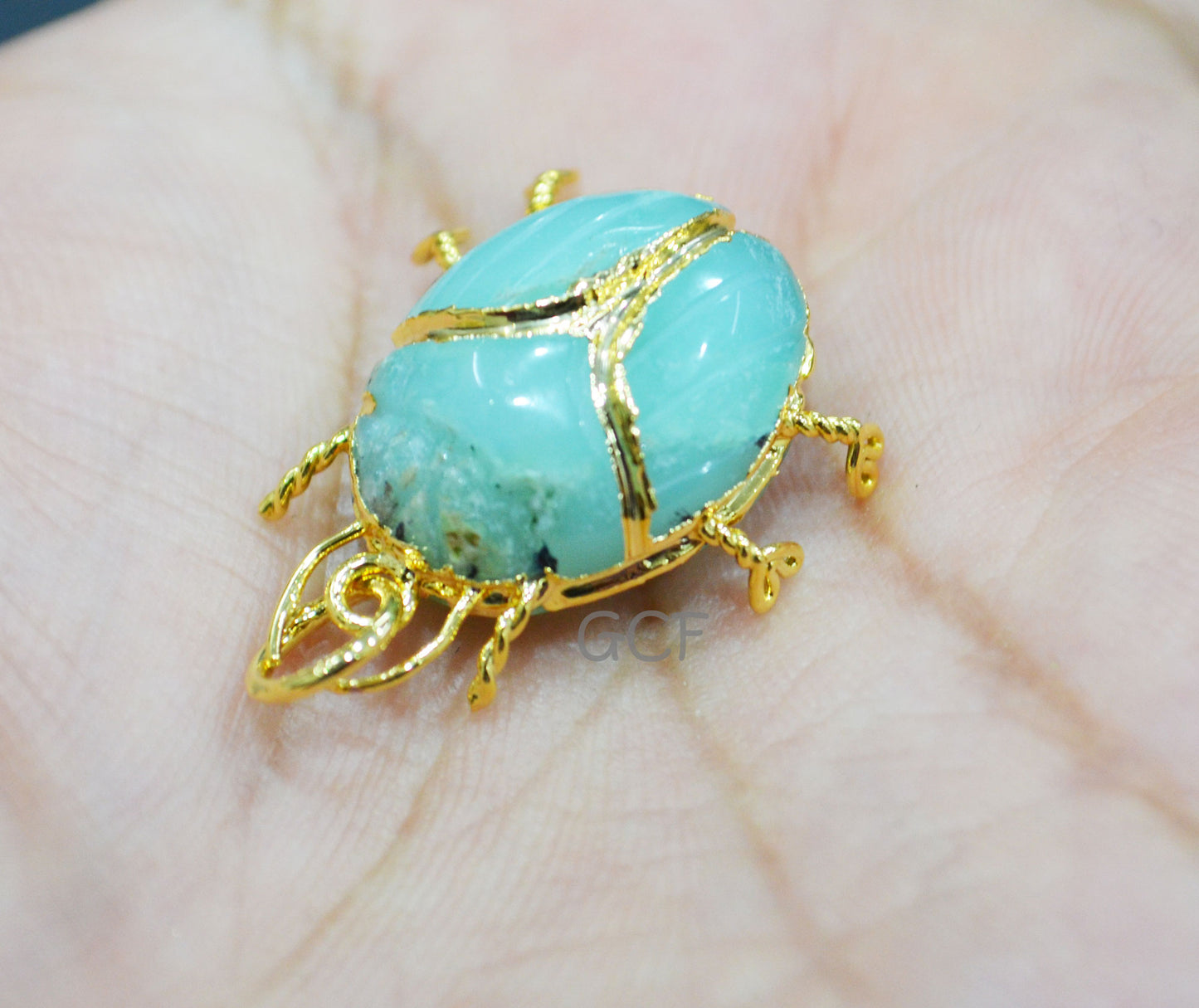 Rustic Chrysoprase Electroplated Beetle Pendant , Egyptian Scarab Chrysoprase Charm , Sold By Piece , Use To Make Jewelry , 2.50 cm , 31341