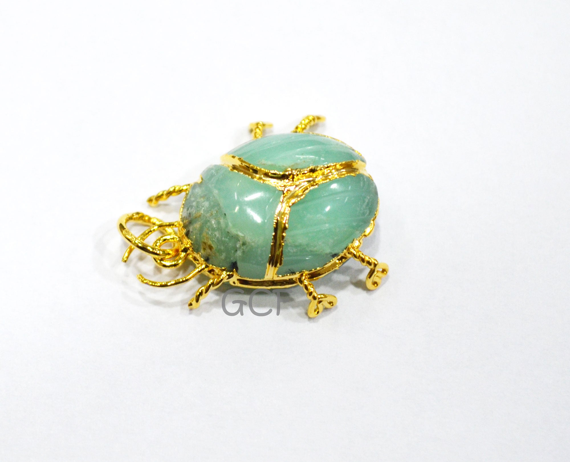 Rustic Chrysoprase Electroplated Beetle Pendant , Egyptian Scarab Chrysoprase Charm , Sold By Piece , Use To Make Jewelry , 2.50 cm , 31341