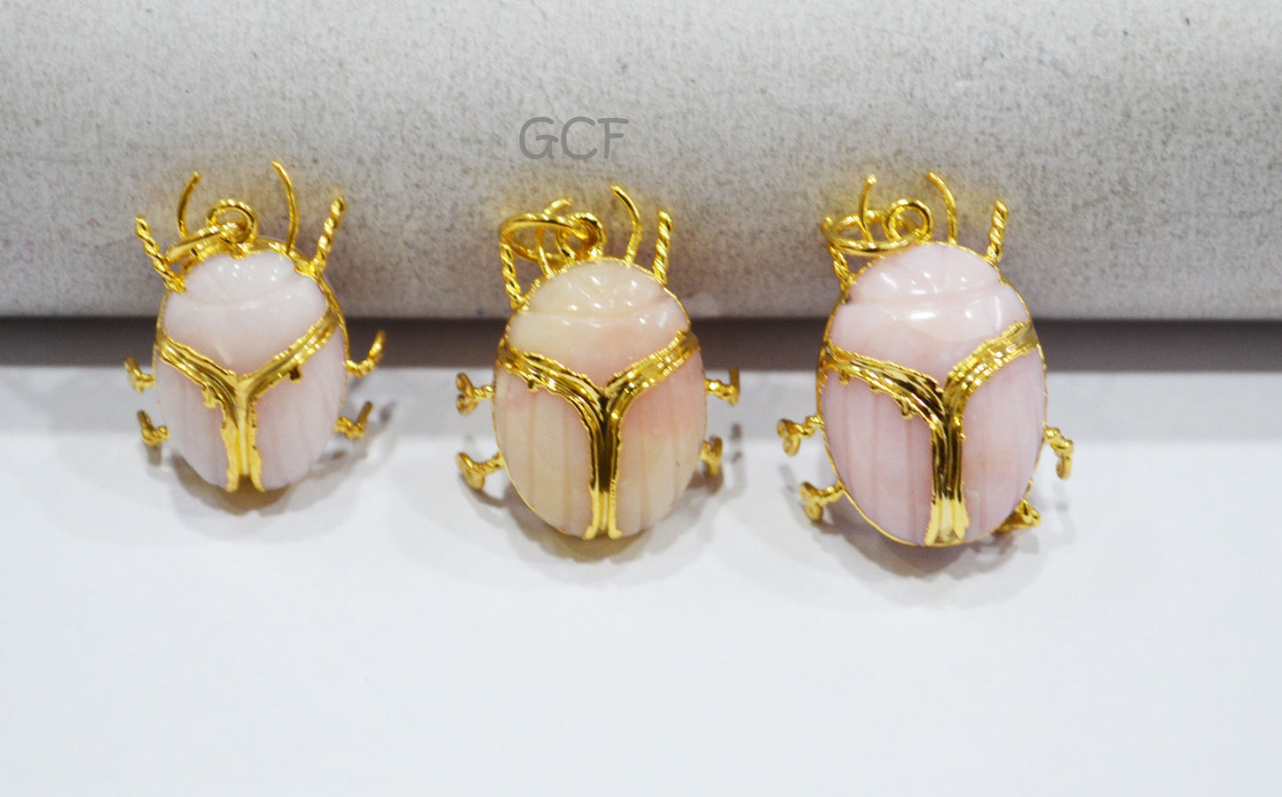 Pink Opal Electroplated Beetle Pendant , Egyptian Scarab Pink Opal Charm , Sold By Piece , Use To Make Jewelry , 2 - 2.50 cm , 31342