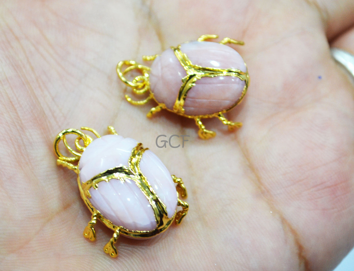 Pink Opal Electroplated Beetle Pendant , Egyptian Scarab Pink Opal Charm , Sold By Piece , Use To Make Jewelry , 2 - 2.50 cm , 31342
