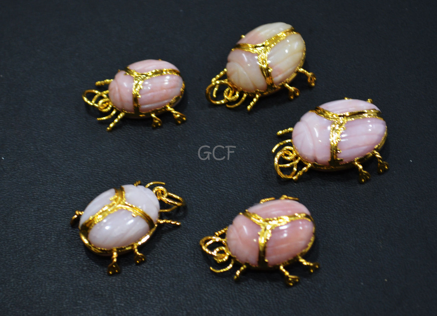 Pink Opal Electroplated Beetle Pendant , Egyptian Scarab Pink Opal Charm , Sold By Piece , Use To Make Jewelry , 2 - 2.50 cm , 31342