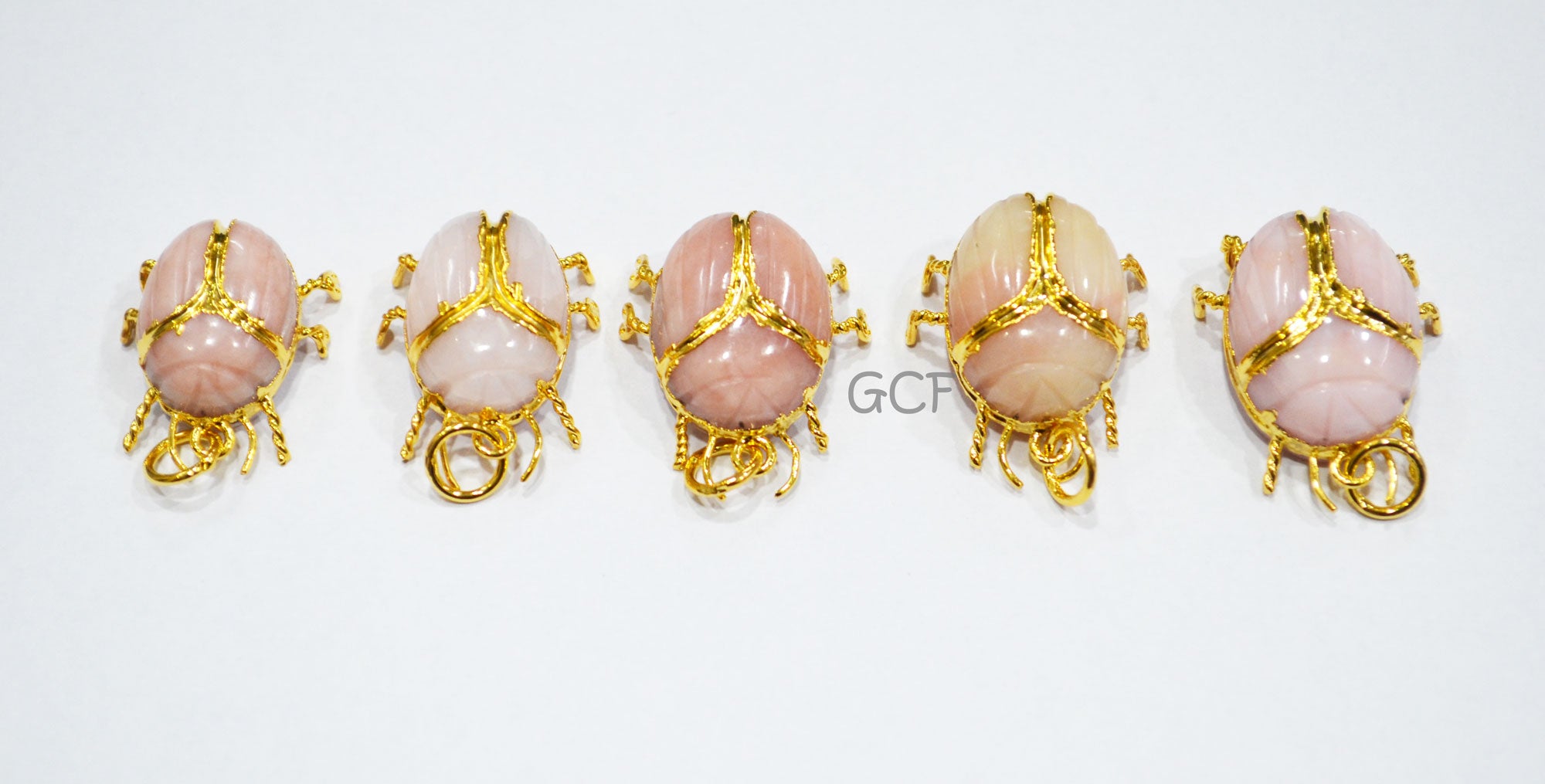 Pink Opal Electroplated Beetle Pendant , Egyptian Scarab Pink Opal Charm , Sold By Piece , Use To Make Jewelry , 2 - 2.50 cm , 31342