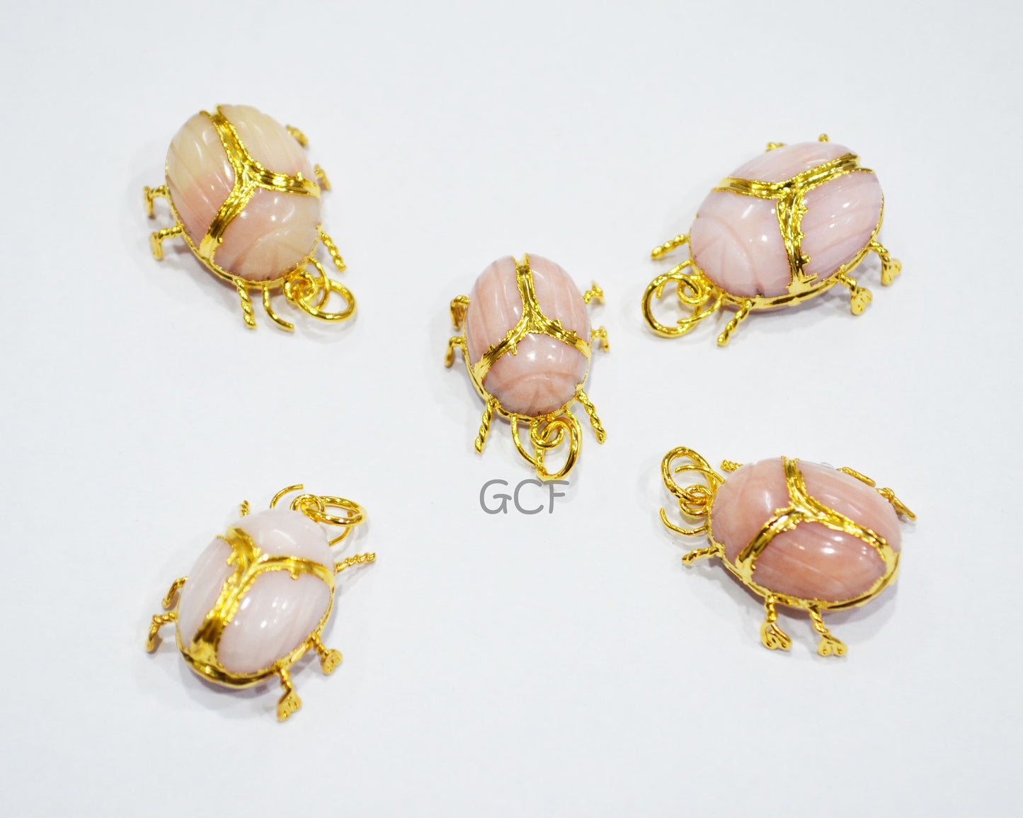Pink Opal Electroplated Beetle Pendant , Egyptian Scarab Pink Opal Charm , Sold By Piece , Use To Make Jewelry , 2 - 2.50 cm , 31342