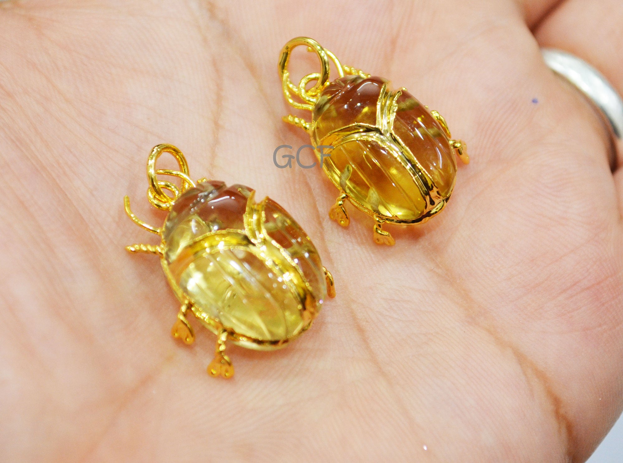 Lemon Quartz Electroplated Beetle Pendant , Egyptian Scarab Lemon Quartz Charm , Sold By Piece , Use To Make Jewelry , 2 - 2.75 cm , 31343