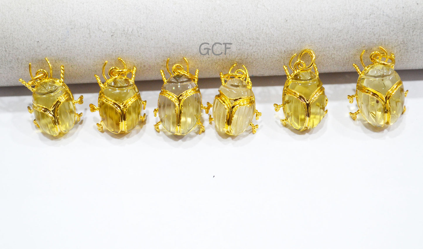 Lemon Quartz Electroplated Beetle Pendant , Egyptian Scarab Lemon Quartz Charm , Sold By Piece , Use To Make Jewelry , 2 - 2.75 cm , 31343