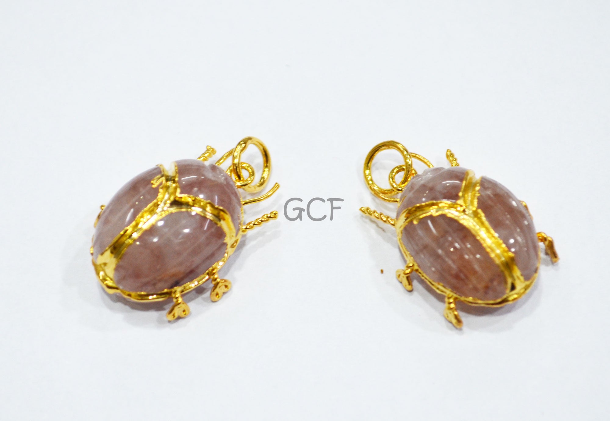 Strawberry Quartz Electroplated Beetle Pendant , Egyptian Scarab Strawberry Quartz Charm , Sold By Piece , 2.50 - 2.75 cm , 31344