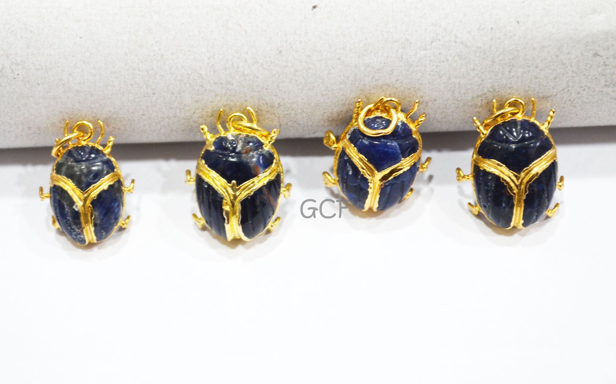 Sodalite Electroplated Beetle Pendant , Egyptian Scarab Sodalite Charm , Sold By Piece , Use To Make Jewelry , 2 - 2.50 cm , 31345