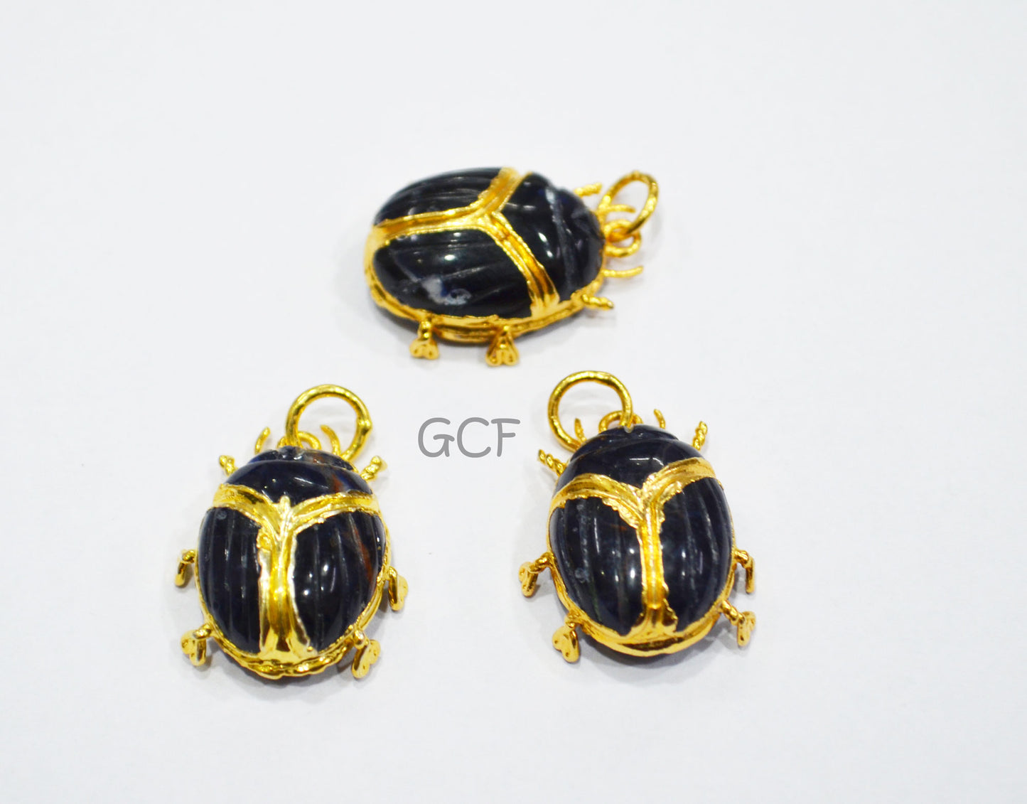 Sodalite Electroplated Beetle Pendant , Egyptian Scarab Sodalite Charm , Sold By Piece , Use To Make Jewelry , 2 - 2.50 cm , 31345