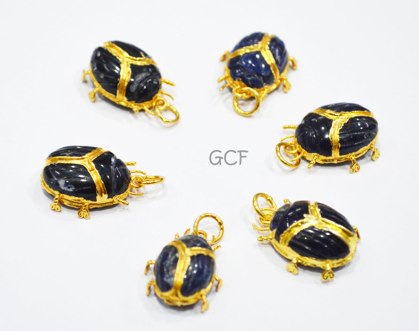 Sodalite Electroplated Beetle Pendant , Egyptian Scarab Sodalite Charm , Sold By Piece , Use To Make Jewelry , 2 - 2.50 cm , 31345