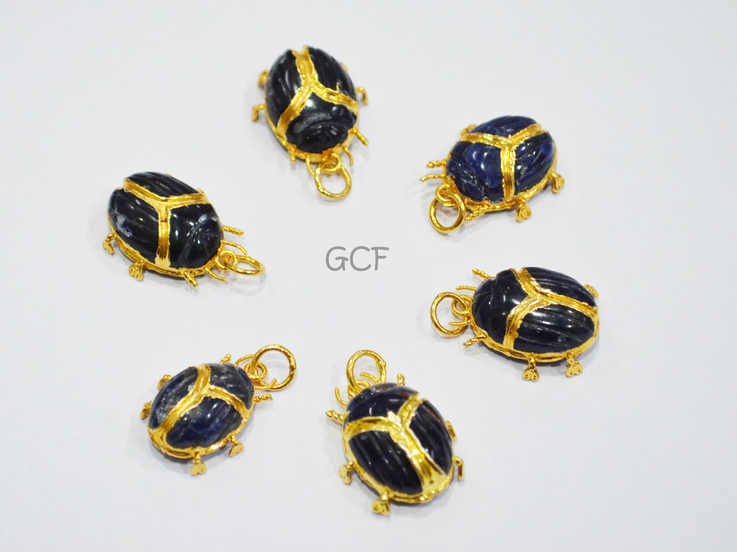 Sodalite Electroplated Beetle Pendant , Egyptian Scarab Sodalite Charm , Sold By Piece , Use To Make Jewelry , 2 - 2.50 cm , 31345