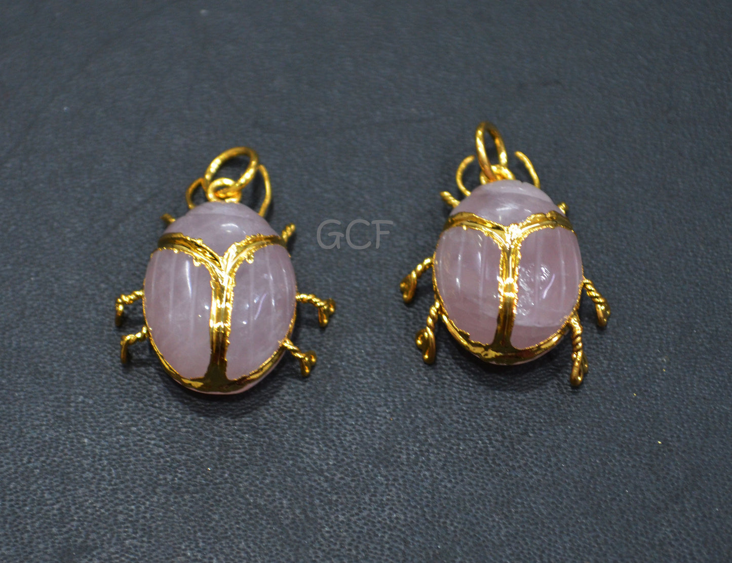 Rose Quartz Electroplated Beetle Pendant , Egyptian Scarab Rose Quartz Charm , Sold By Piece , Use To Make Jewelry , 2.50 - 2.75 cm , 31346