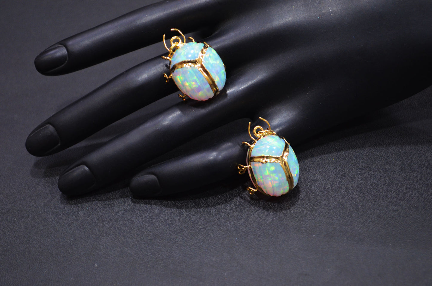 Ethiopian Opal Electroplated Beetle Pendant , Egyptian Scarab Opal Charm , Sold By Piece , Use To Make Jewelry , 2.25 - 2.50 cm , 31347A