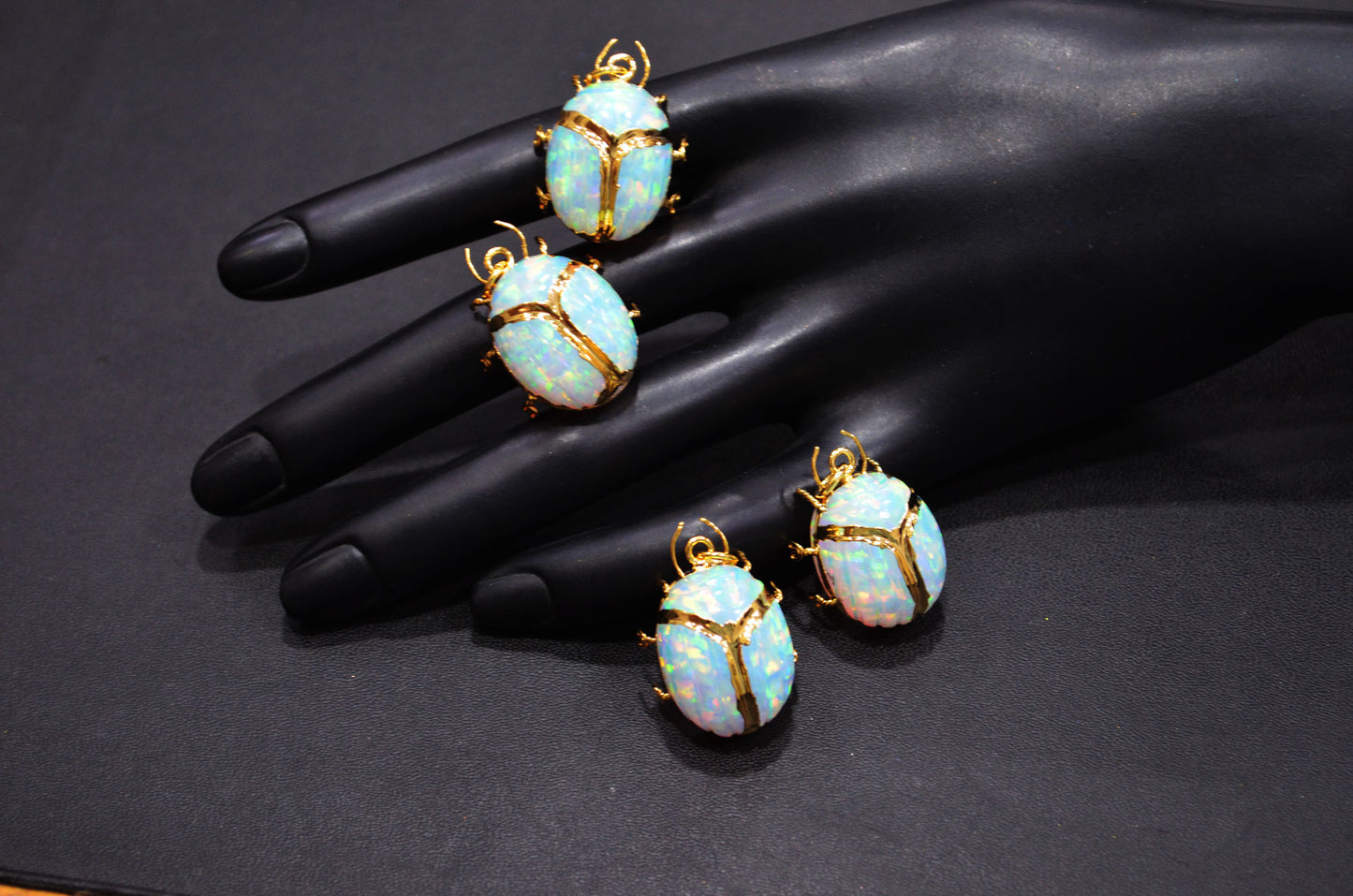 Ethiopian Opal Electroplated Beetle Pendant , Egyptian Scarab Opal Charm , Sold By Piece , Use To Make Jewelry , 2.25 - 2.50 cm , 31347A