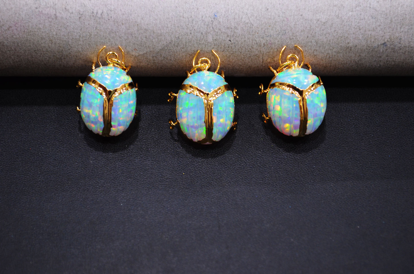 Ethiopian Opal Electroplated Beetle Pendant , Egyptian Scarab Opal Charm , Sold By Piece , Use To Make Jewelry , 2.25 - 2.50 cm , 31347A
