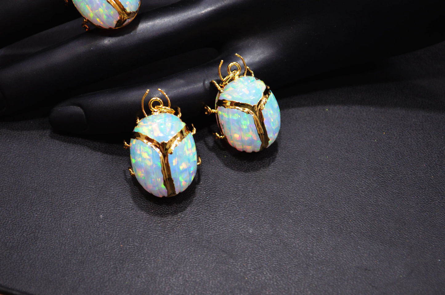 Ethiopian Opal Electroplated Beetle Pendant , Egyptian Scarab Opal Charm , Sold By Piece , Use To Make Jewelry , 2.25 - 2.50 cm , 31347A