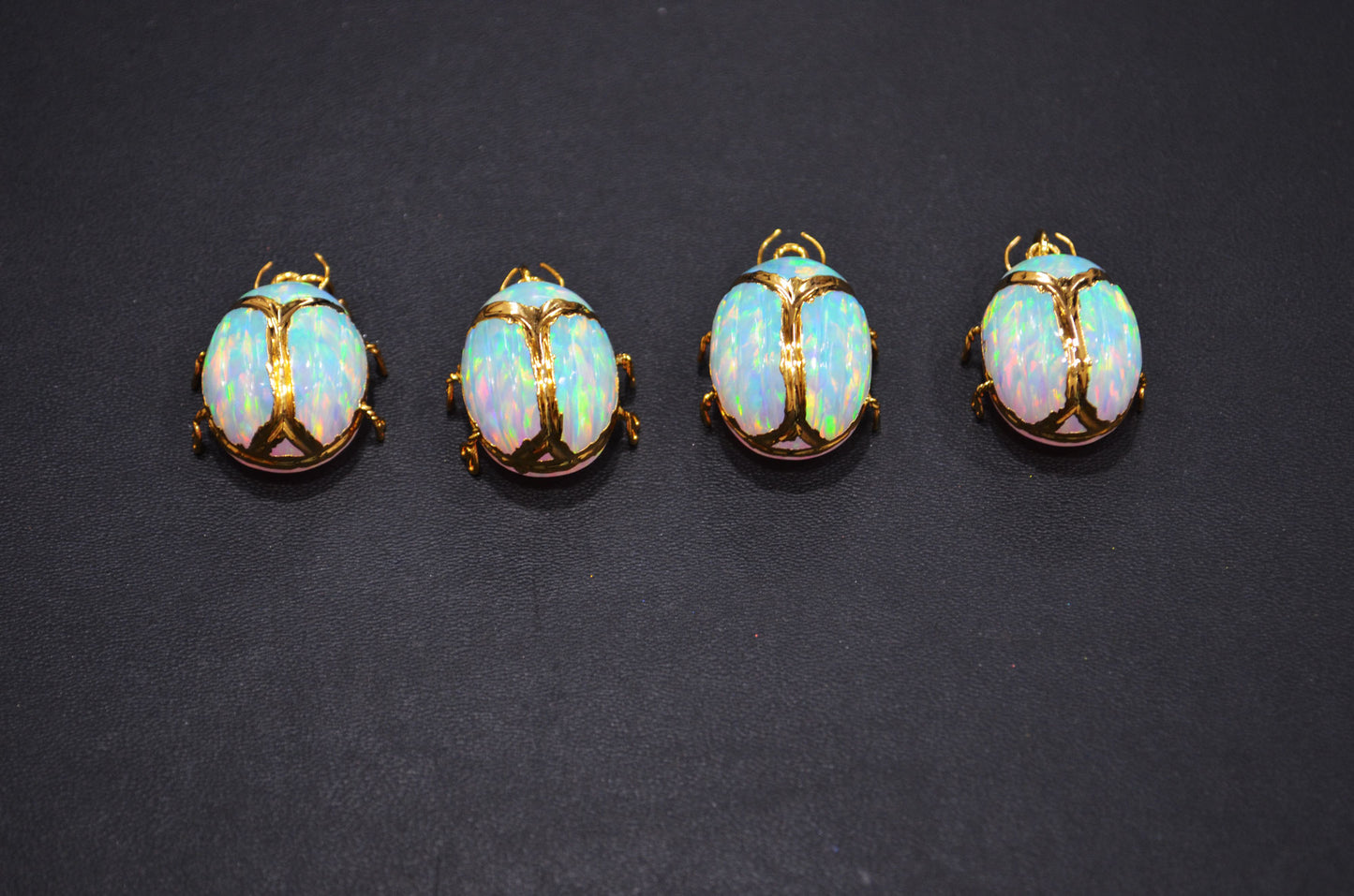 Ethiopian Opal Electroplated Beetle Pendant , Egyptian Scarab Opal Charm , Sold By Piece , Use To Make Jewelry , 2.25 - 2.50 cm , 31347A