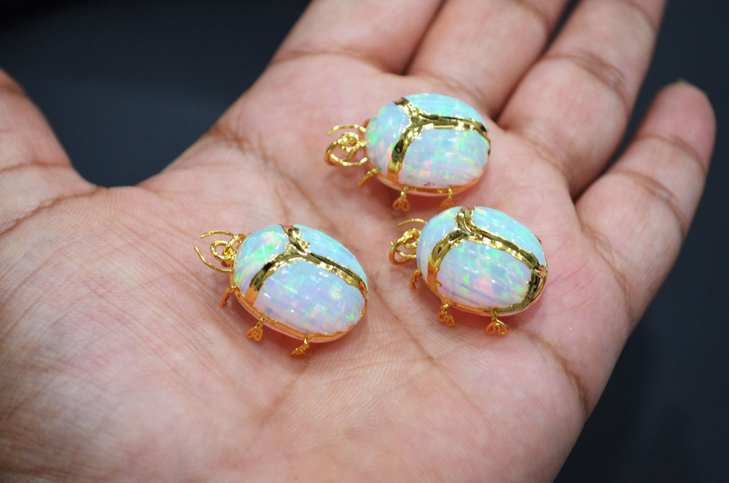 Ethiopian Opal Electroplated Beetle Pendant , Egyptian Scarab Opal Charm , Sold By Piece , Use To Make Jewelry , 2.25 - 2.50 cm , 31347A
