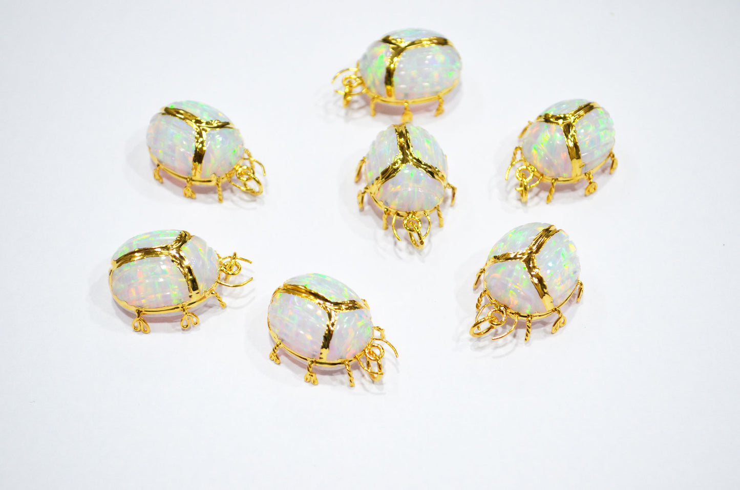 Ethiopian Opal Electroplated Beetle Pendant , Egyptian Scarab Opal Charm , Sold By Piece , Use To Make Jewelry , 2.25 - 2.50 cm , 31347A