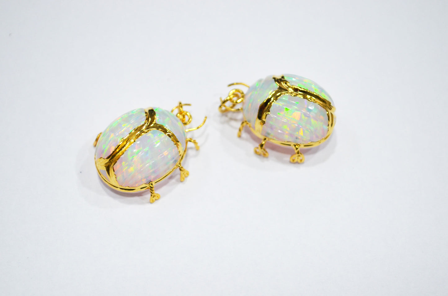 Ethiopian Opal Electroplated Beetle Pendant , Egyptian Scarab Opal Charm , Sold By Piece , Use To Make Jewelry , 2.25 - 2.50 cm , 31347A