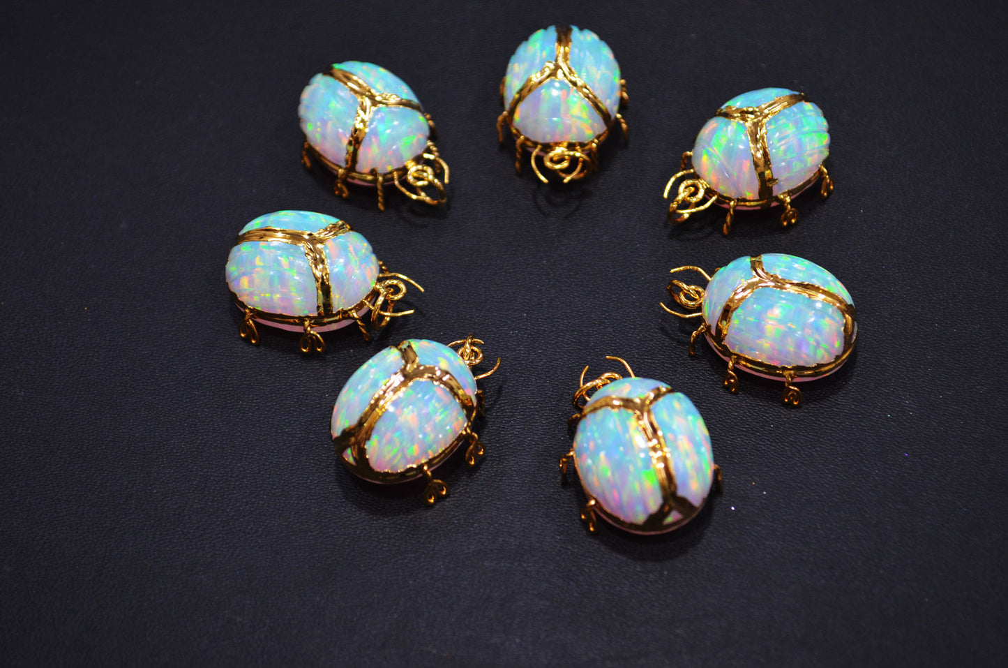 Ethiopian Opal Electroplated Beetle Pendant , Egyptian Scarab Opal Charm , Sold By Piece , Use To Make Jewelry , 2.25 - 2.50 cm , 31347A