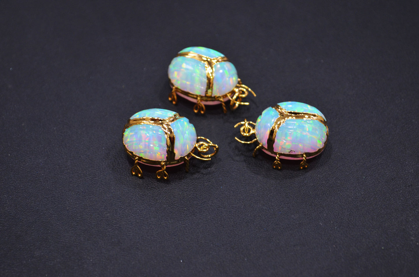 Ethiopian Opal Electroplated Beetle Pendant , Egyptian Scarab Opal Charm , Sold By Piece , Use To Make Jewelry , 2.25 - 2.50 cm , 31347A