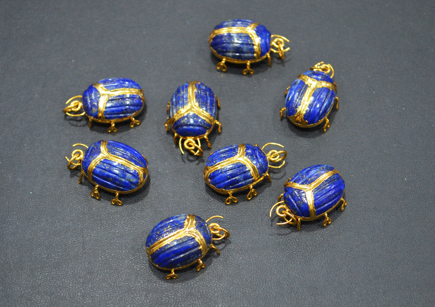 Lapis Lazuli Electroplated Beetle Pendant , Egyptian Scarab Lapis Lazuli Charm , Sold By Piece , Use To Make Jewelry , 2 - 2.25 cm , 31347B