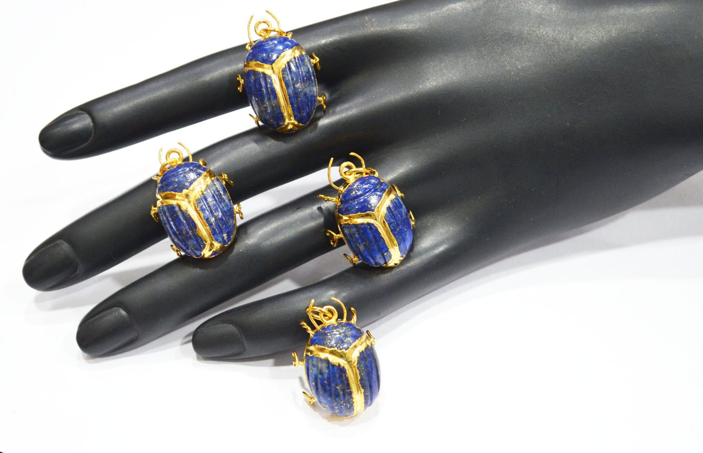 Lapis Lazuli Electroplated Beetle Pendant , Egyptian Scarab Lapis Lazuli Charm , Sold By Piece , Use To Make Jewelry , 2 - 2.25 cm , 31347B